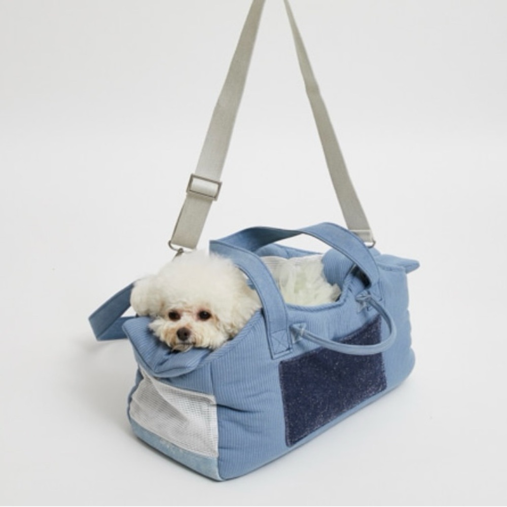 NWT LOUISDOG LUXURY DENIM ITALY HAND SHOULDER CROSSBODY DOG  PET CARRIER BAG LG